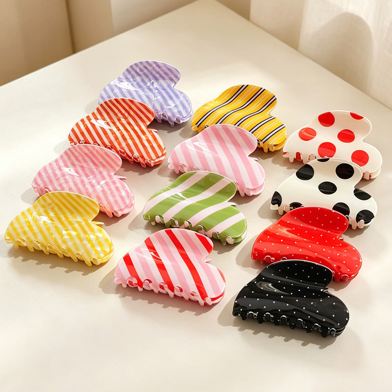Candy Stripe Heart Hair Claw Clip