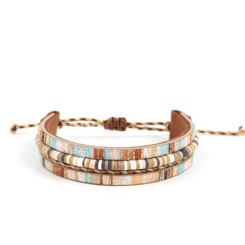 Boho Tile Bead Adjustable Cord Bracelet - Brown