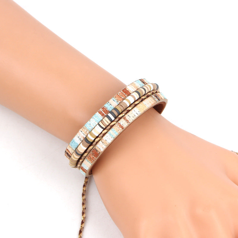 Boho Tile Bead Adjustable Cord Bracelet