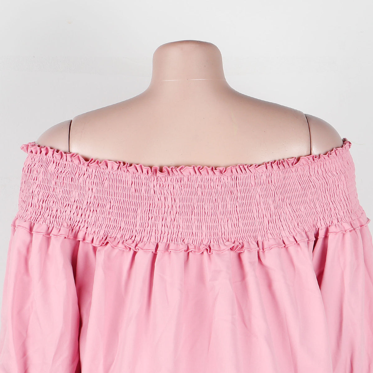 Off Shoulder Smocked Tiered Ruffle Sleeve Dress - Pink - 2