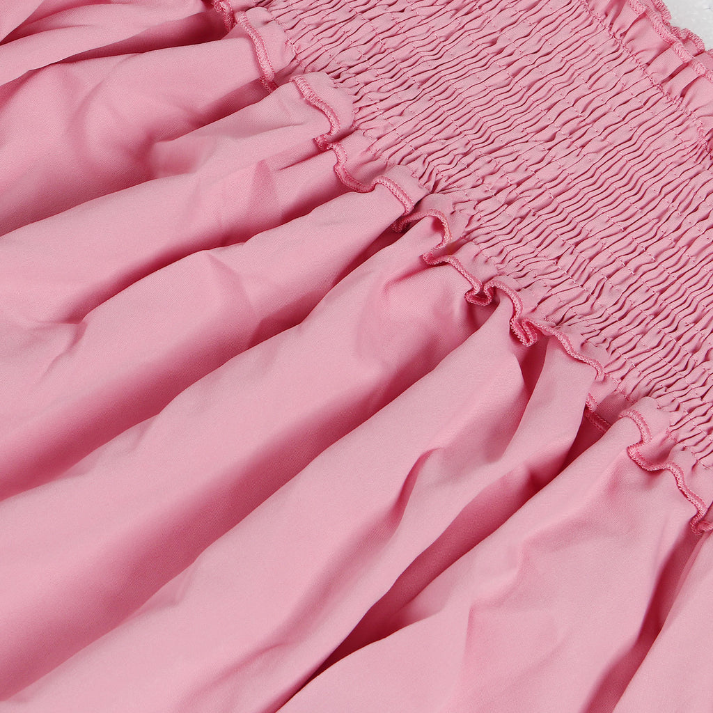 Off Shoulder Smocked Tiered Ruffle Sleeve Dress - Pink - 4