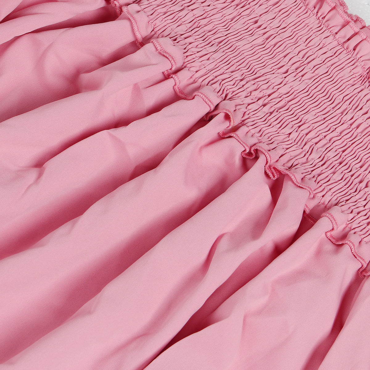 Off Shoulder Smocked Tiered Ruffle Sleeve Dress - Pink - 4