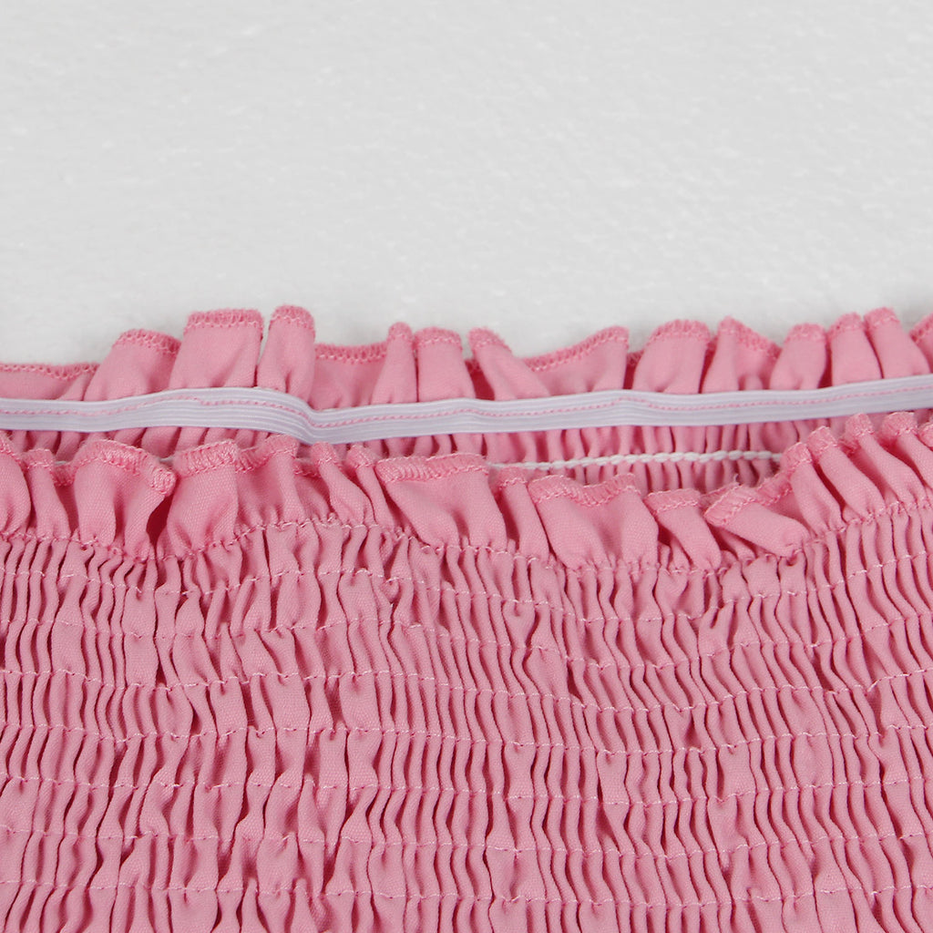 Off Shoulder Smocked Tiered Ruffle Sleeve Dress - Pink - 5