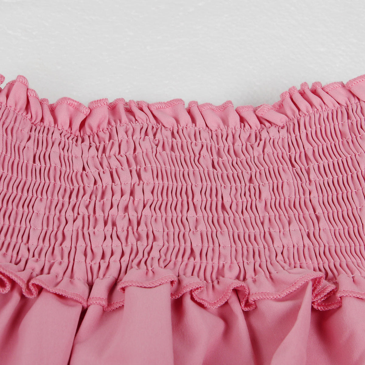 Off Shoulder Smocked Tiered Ruffle Sleeve Dress - Pink - 6