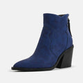Western Pointed Toe Block Heel Ankle Boots - Sapphire Blue
