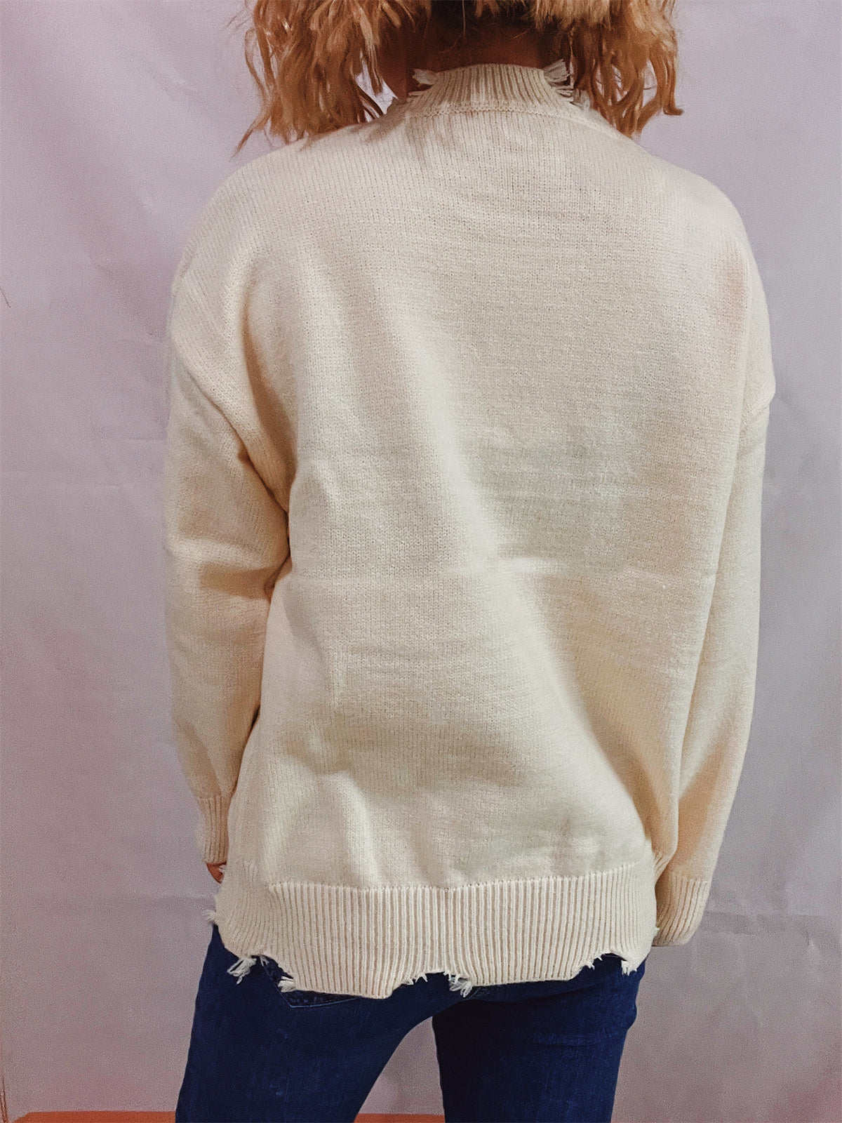 Heart Graffiti Distressed Knit Sweater - White - 3