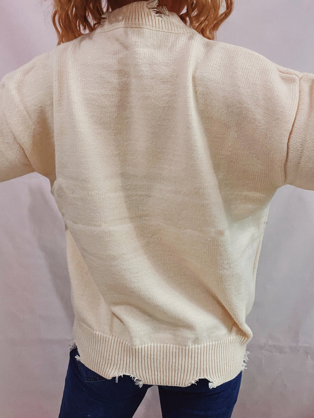 Heart Graffiti Distressed Knit Sweater - White - 4