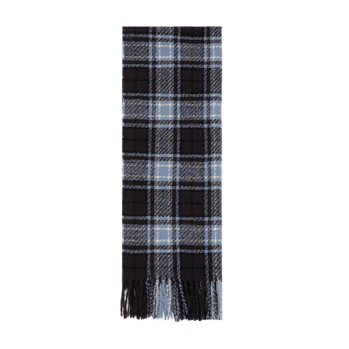 Blue Tartan Fringed Blanket Scarf - Blue