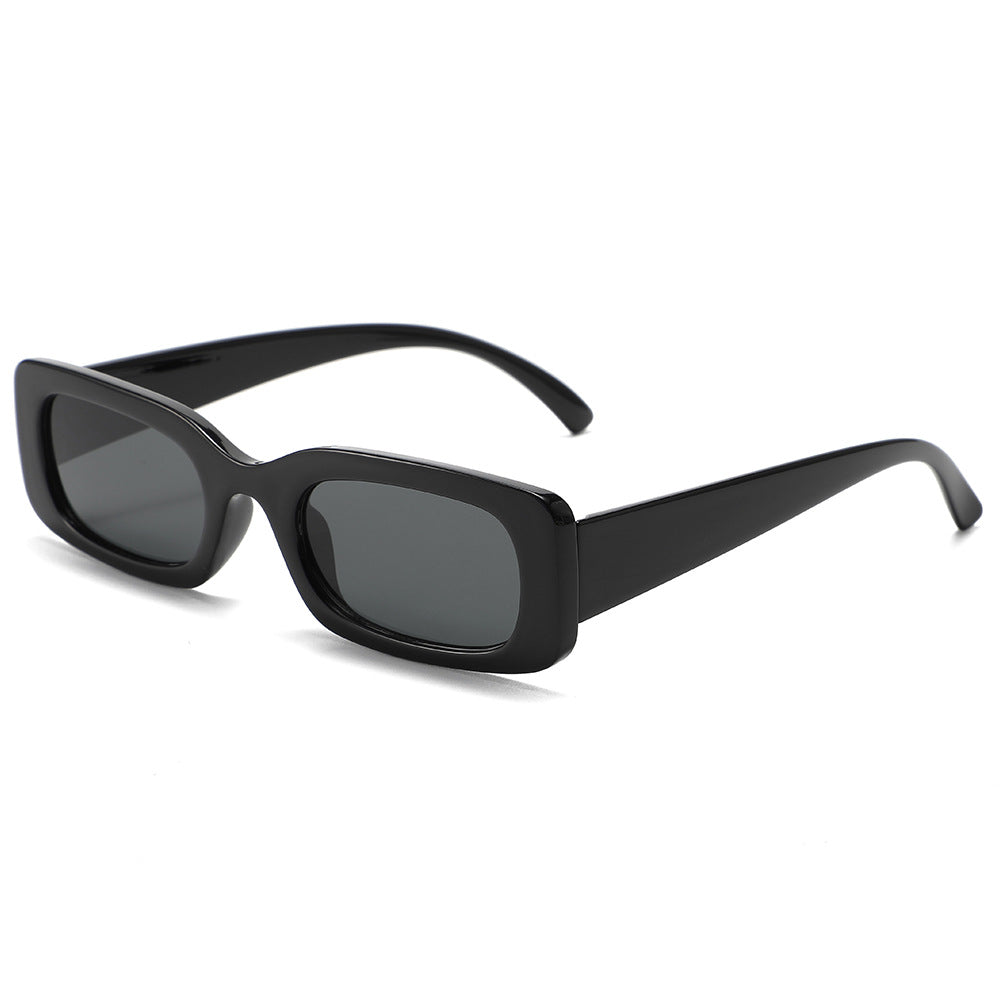 Y2K Narrow Rectangle Sunglasses with Chunky Frame - Black