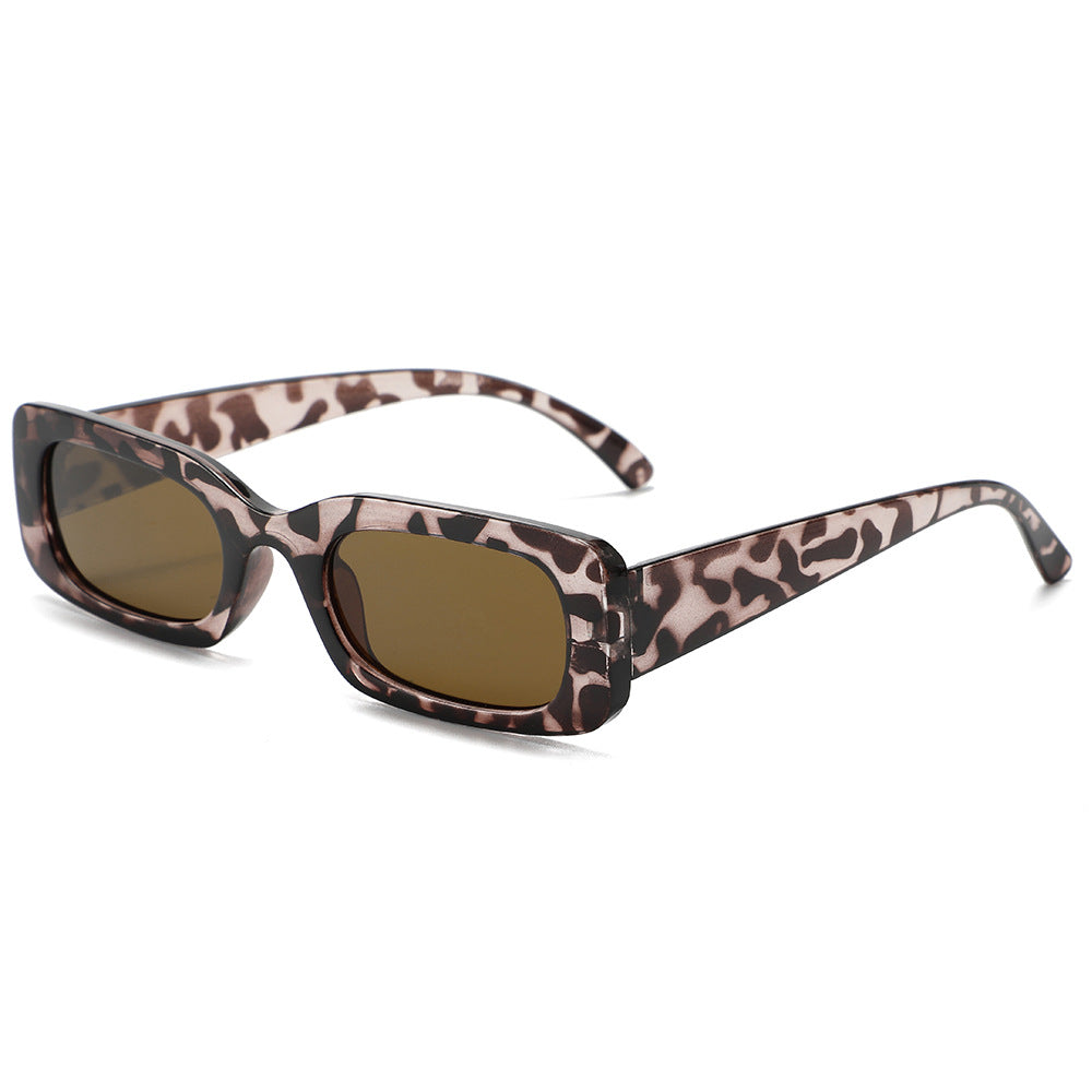 Y2K Narrow Rectangle Sunglasses with Chunky Frame - Leopard