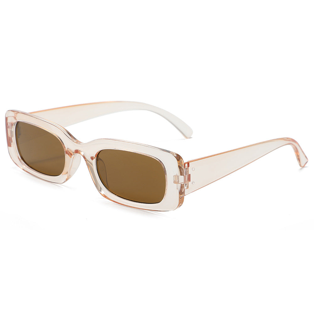 Y2K Narrow Rectangle Sunglasses with Chunky Frame - LightTea