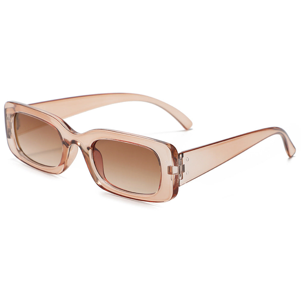 Y2K Narrow Rectangle Sunglasses with Chunky Frame - Tea