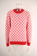 Heart Lattice Jacquard Knit Sweater - Red