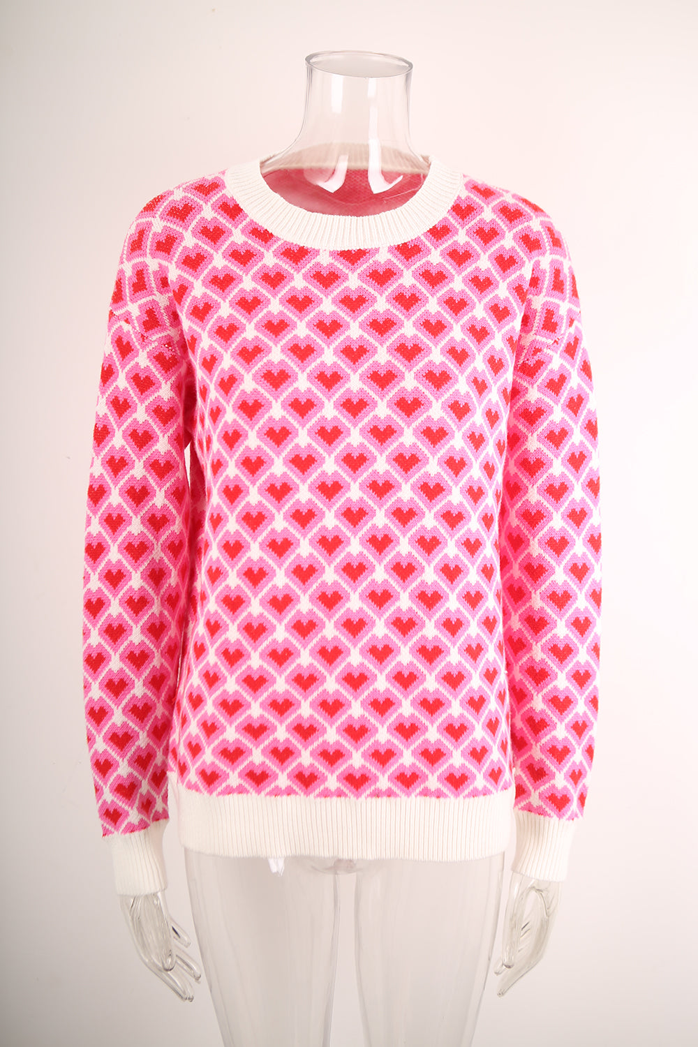 Heart Lattice Jacquard Knit Sweater - Rose - 1