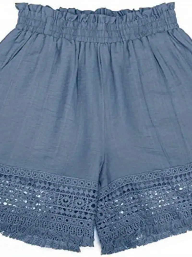 Smocked Waist Boho Shorts with Crochet Hem