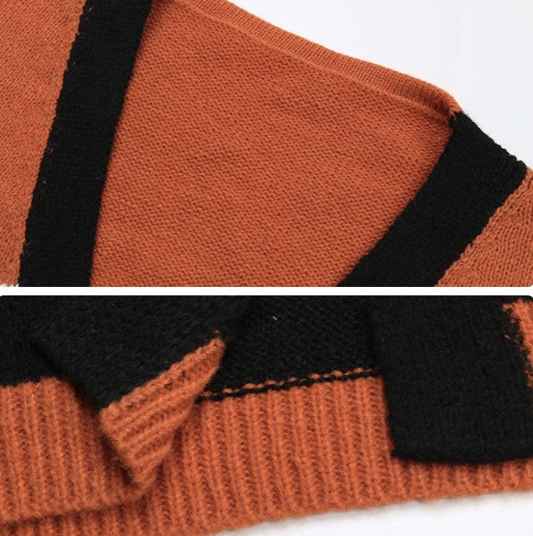 Colorblock Drop Shoulder Pocket Midi Cardigan - Black - 5