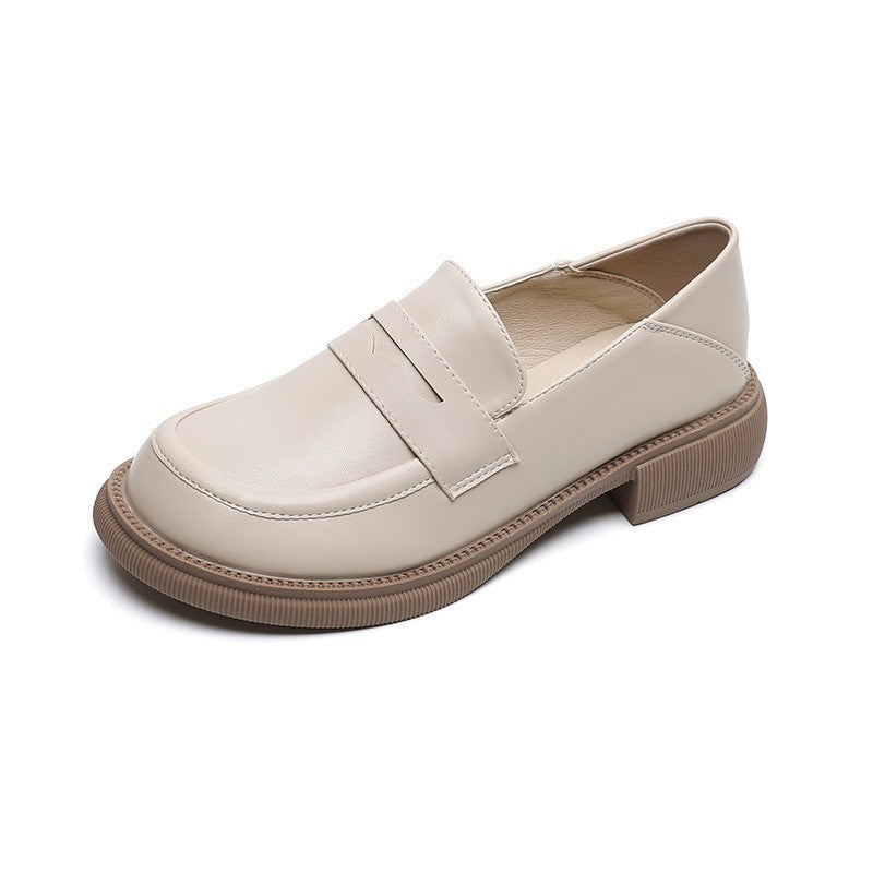 Classic Round Toe Penny Loafers - Apricot