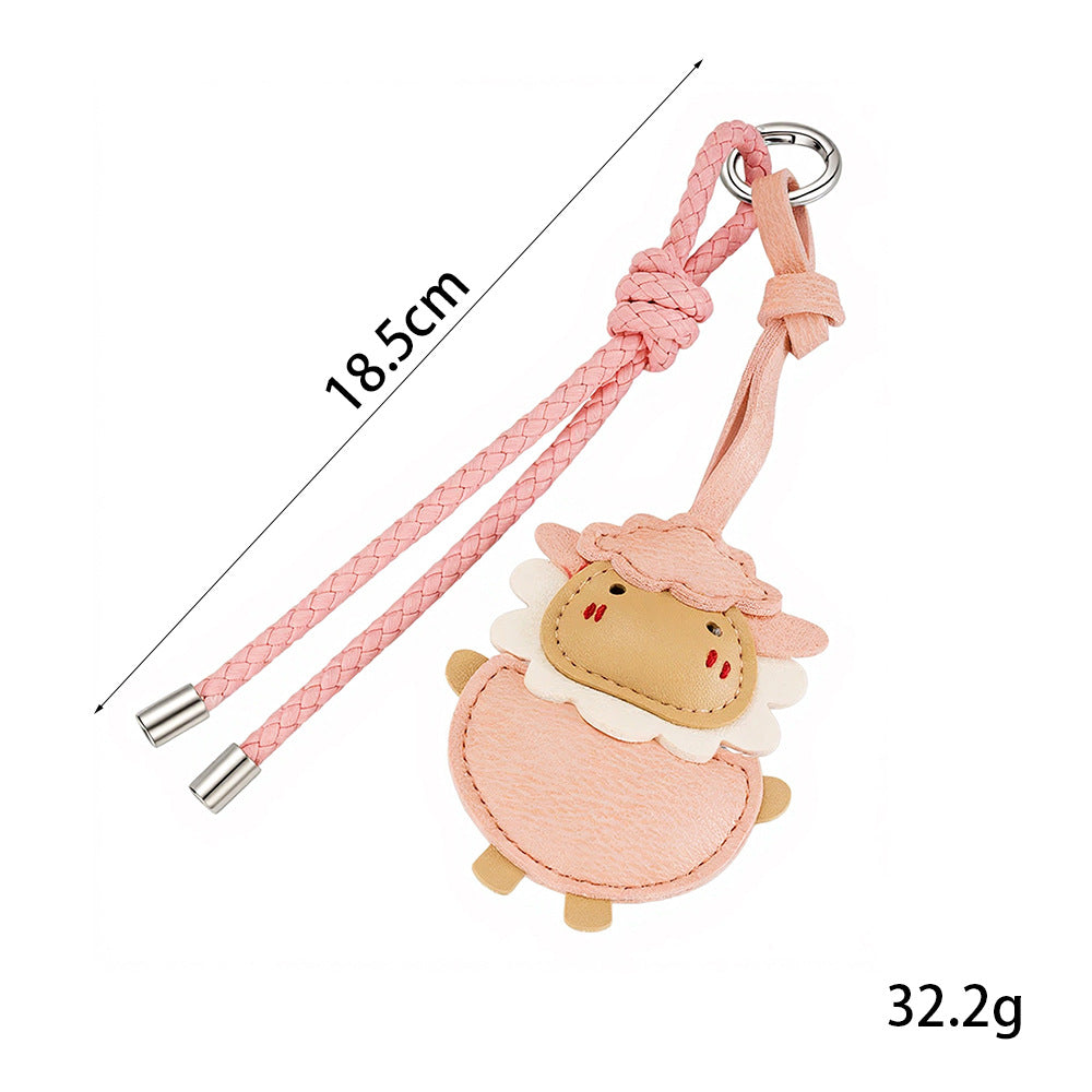 Two Tone Lamb Bag Charm Keychain with Knotted Cord - Pink