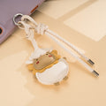 Two Tone Lamb Bag Charm Keychain with Knotted Cord - White