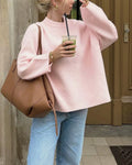 Pink Mock Neck Drop Shoulder Pullover Sweater - Pink