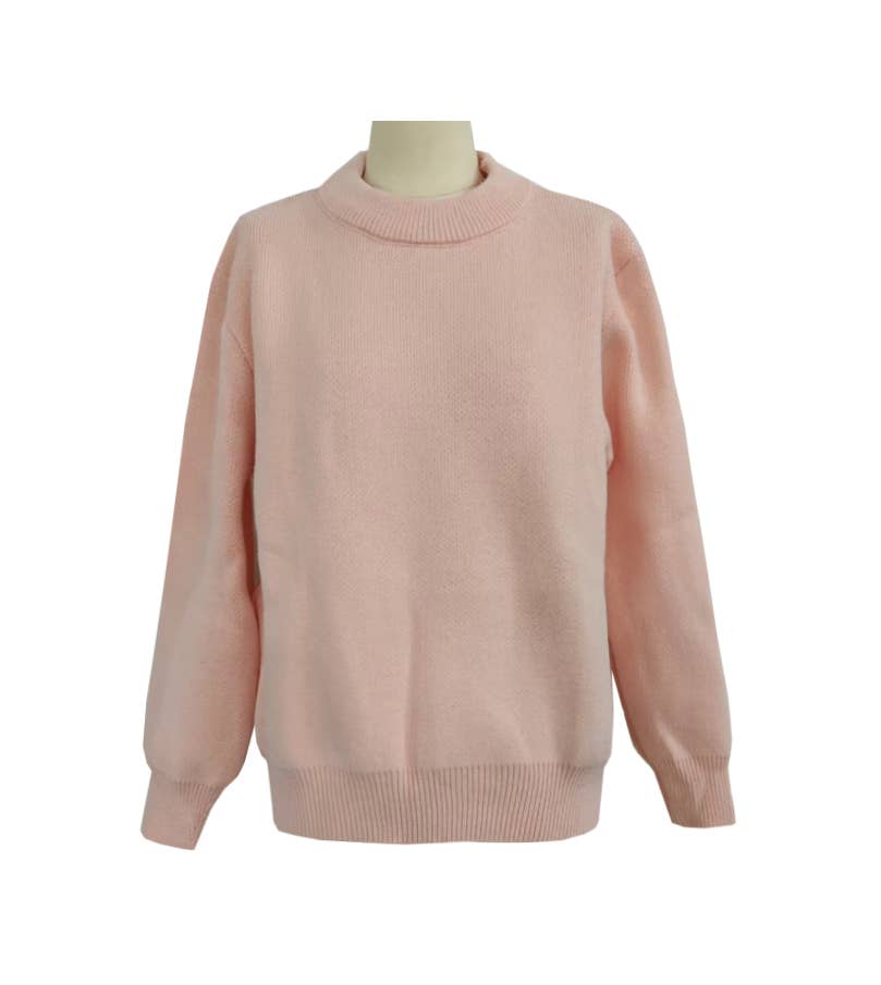 Pink Mock Neck Drop Shoulder Pullover Sweater