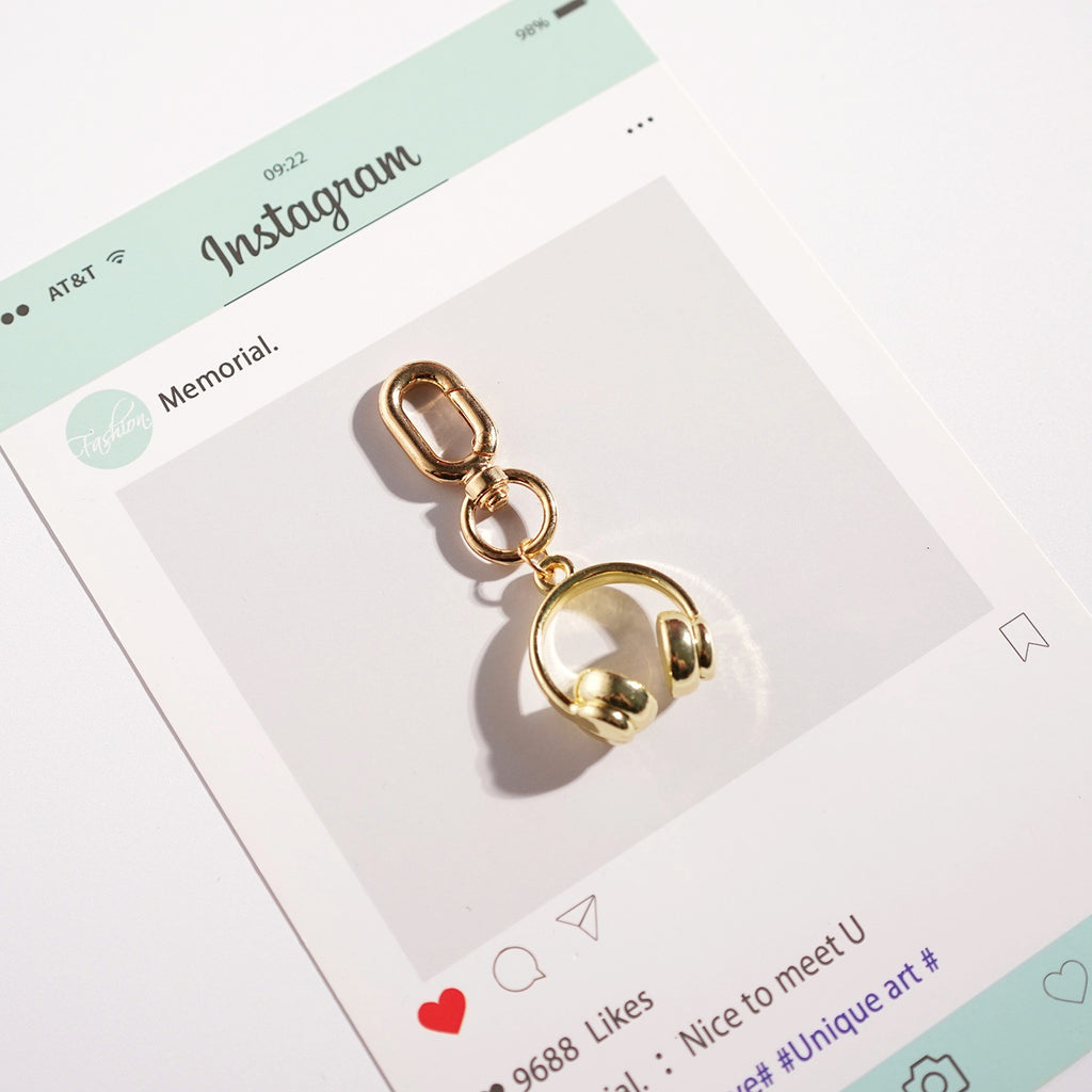 Mini Headphone Charm Keychain - Gold