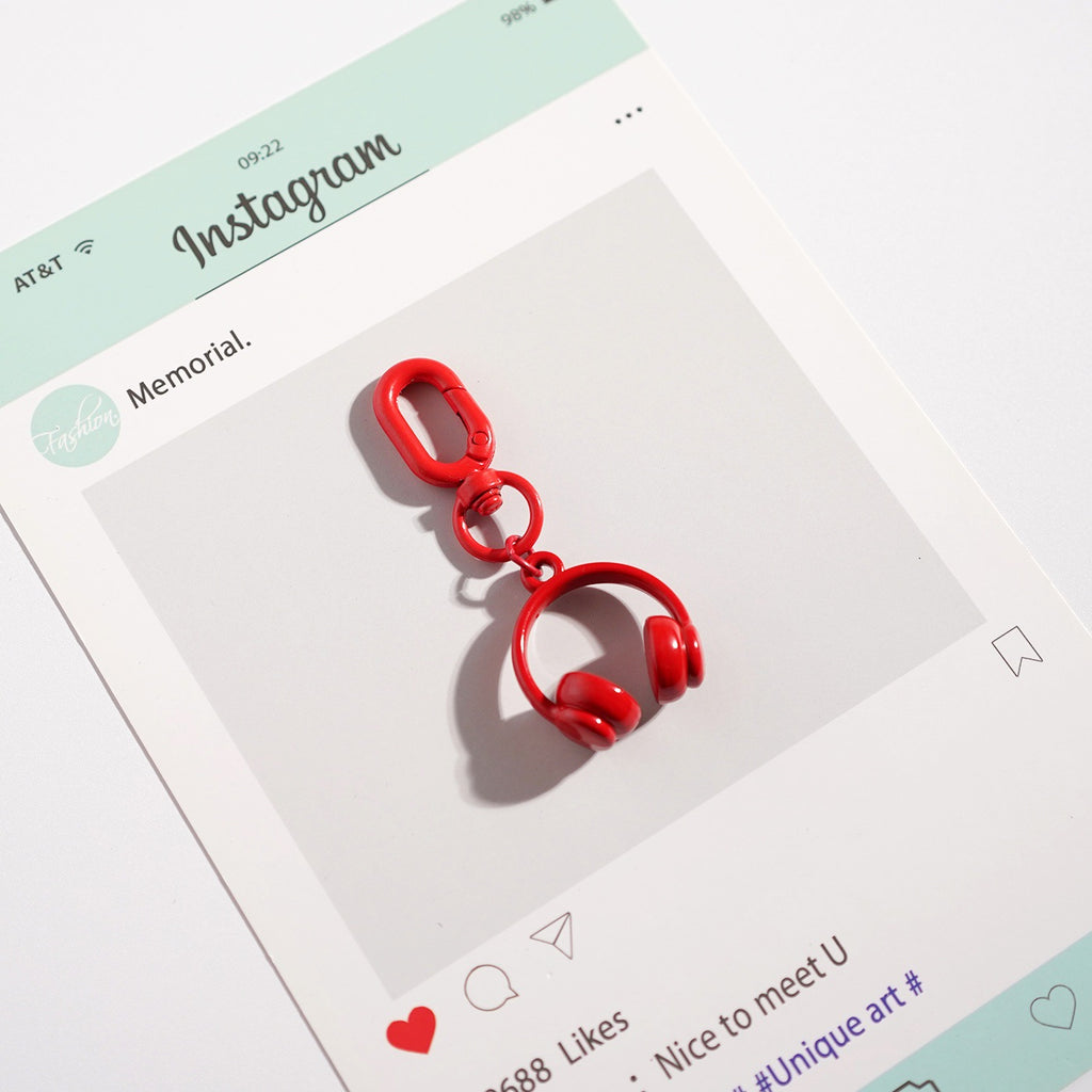 Mini Headphone Charm Keychain - Red