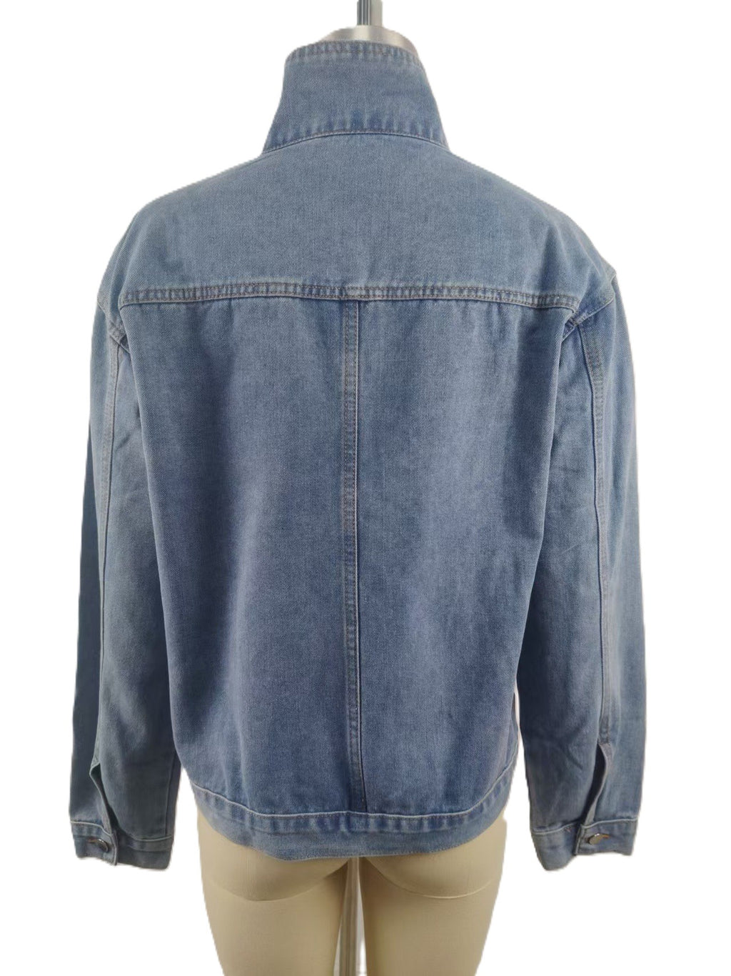 Denim Jacket With Asymmetric Button Placket - Blue - 3