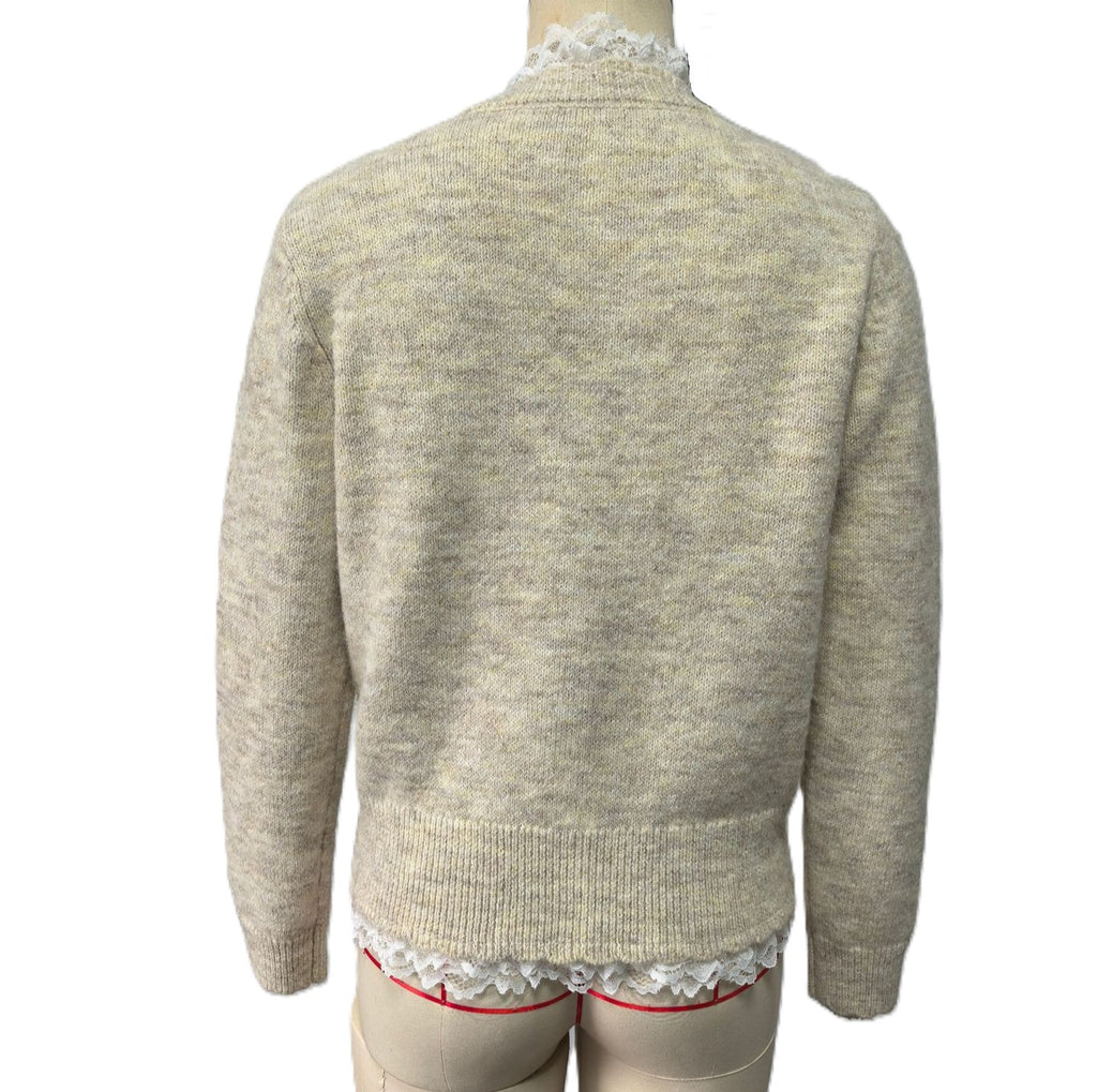 Lace Tie Neck Button Front Knit Cardigan - Apricot - 1