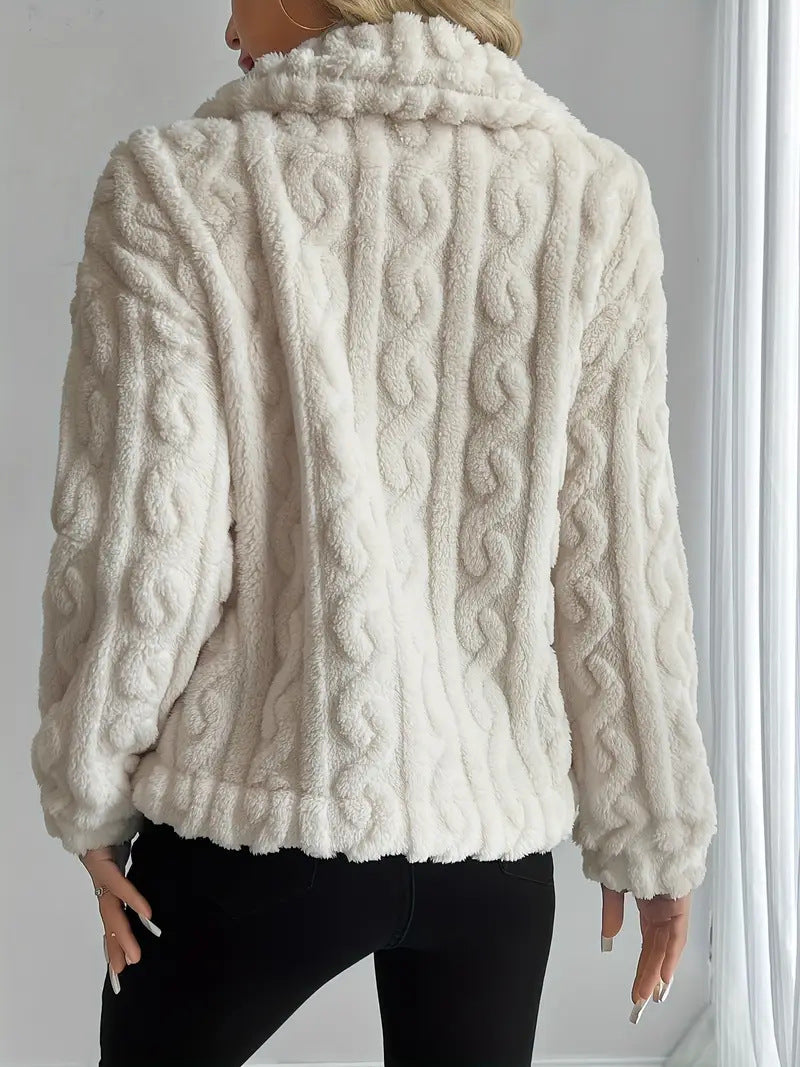 Plush Faux Fur Cable Texture Button Jacket - view 1