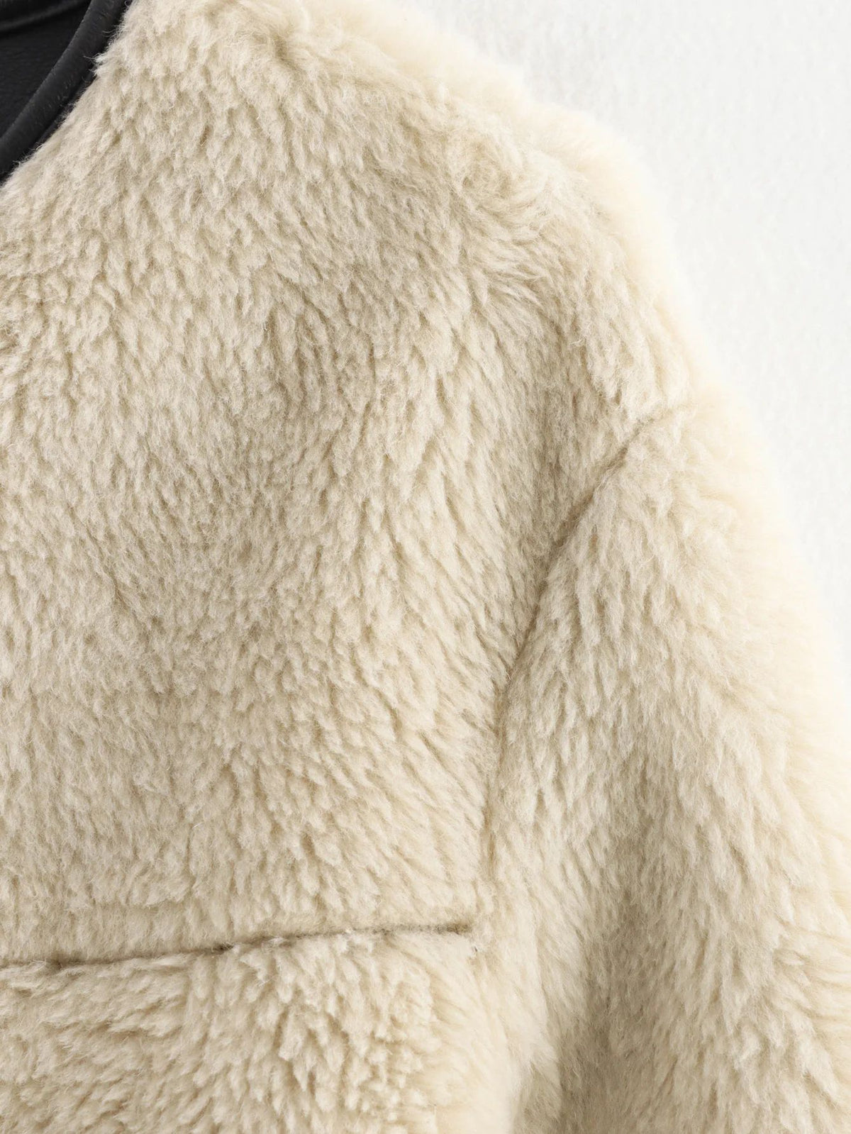 Faux Shearling Collarless Teddy Jacket - White - 2