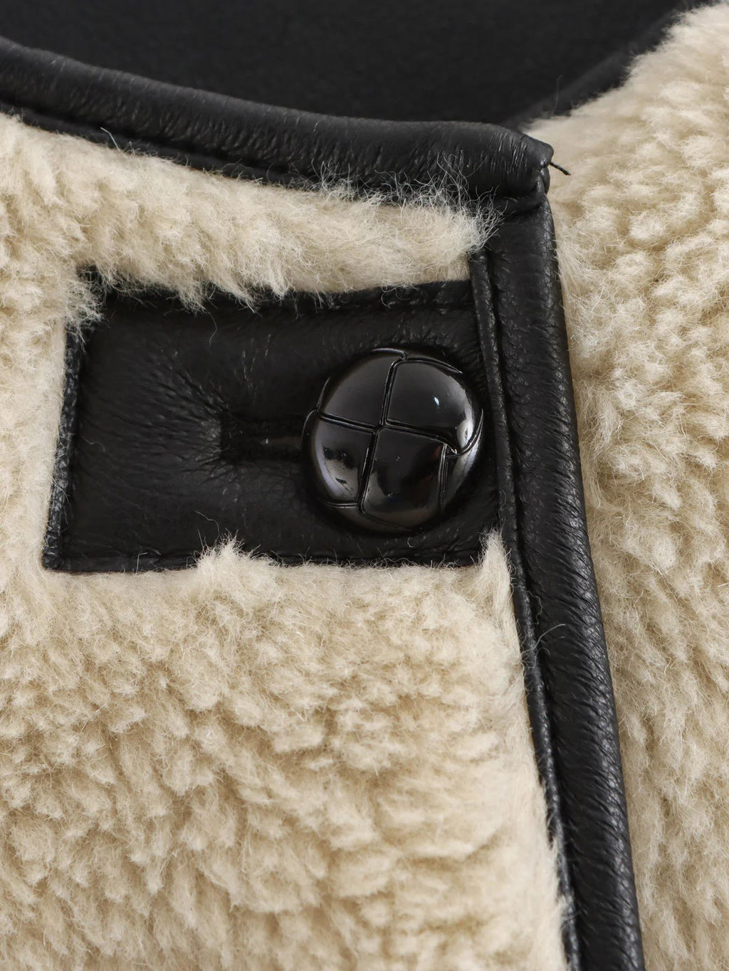 Faux Shearling Collarless Teddy Jacket - White - 3