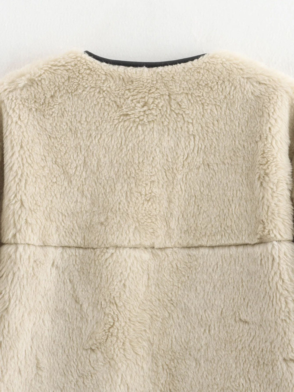 Faux Shearling Collarless Teddy Jacket - White - 5