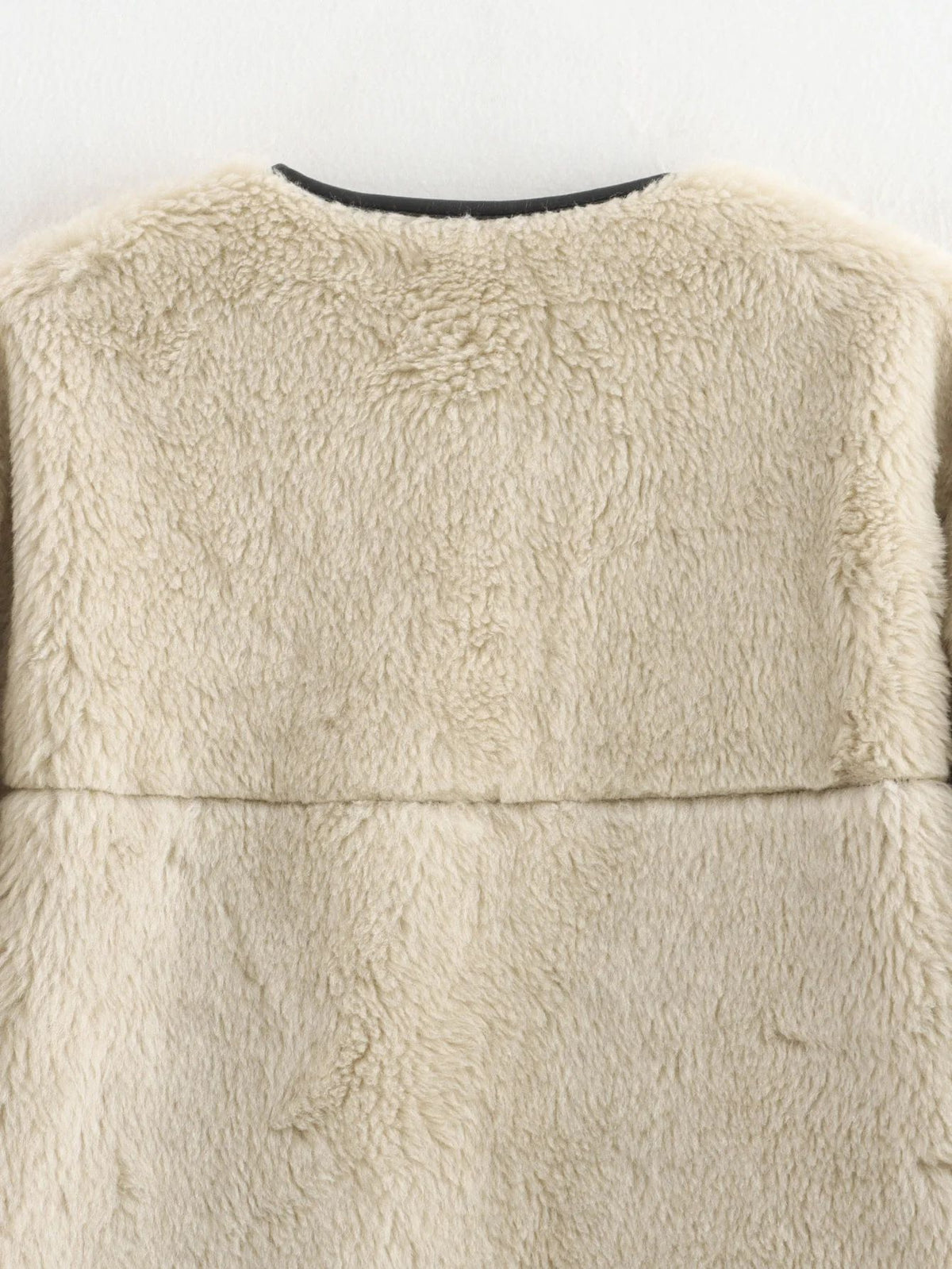 Faux Shearling Collarless Teddy Jacket - White - 5
