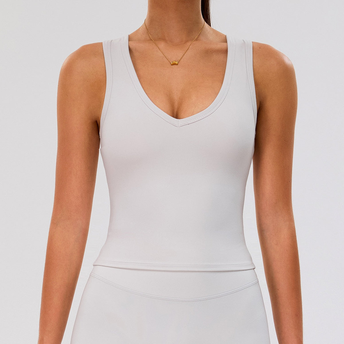V Neck Longline Padded Workout Tank Top