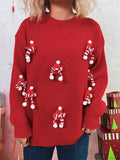 Mini Scarf Applique Crewneck Knit Sweater - Red