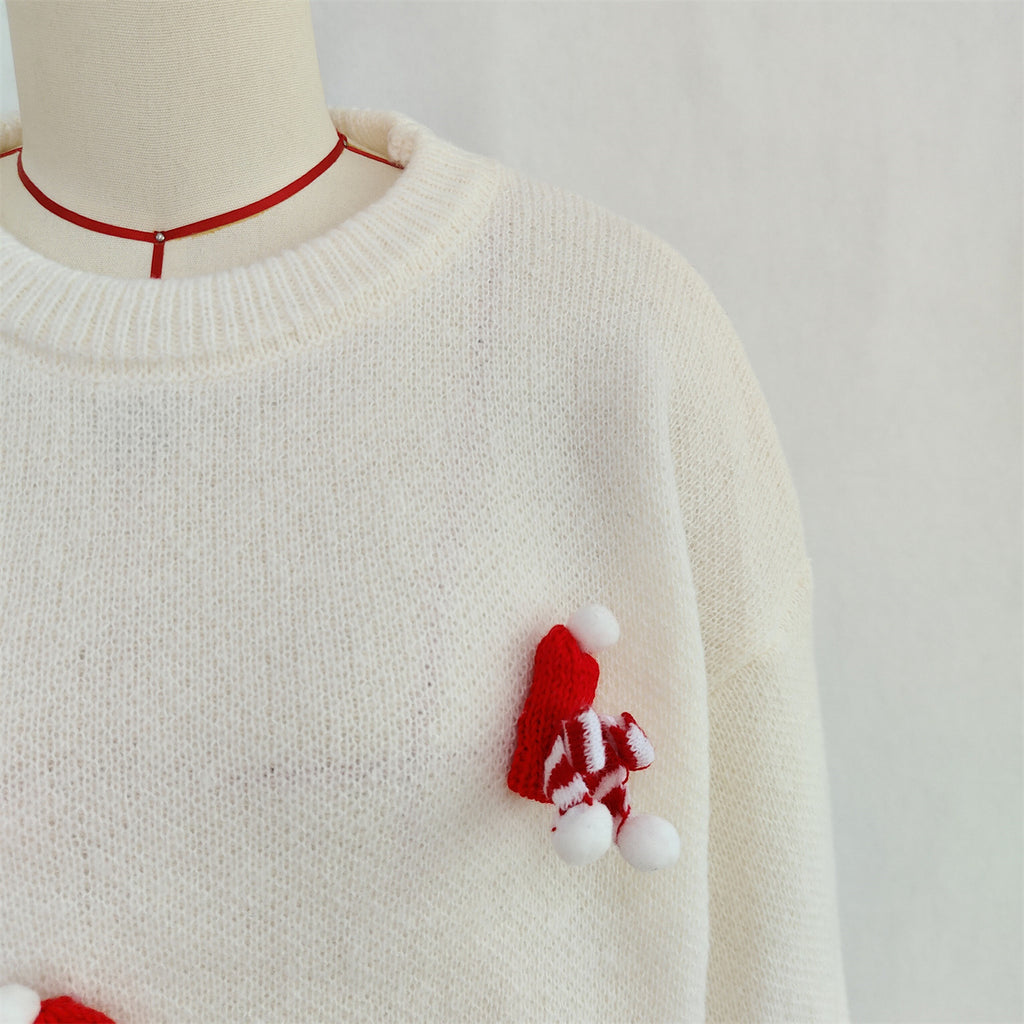 Mini Scarf Applique Crewneck Knit Sweater - White - 2