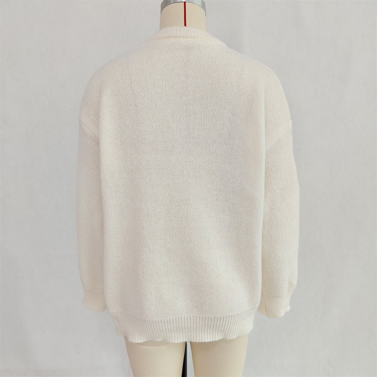 Mini Scarf Applique Crewneck Knit Sweater - White - 4