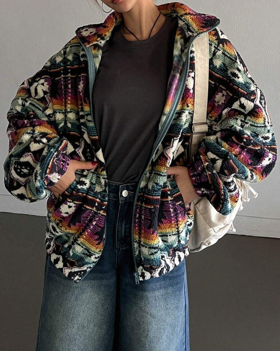 Plush Fleece Zip Up Oversized Jacket - Decor - 1