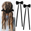 Kids Velvet Long Ribbon Bow Hair Clips - Black