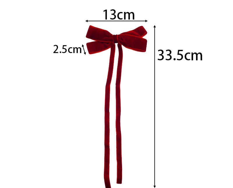 Kids Velvet Long Ribbon Bow Hair Clips