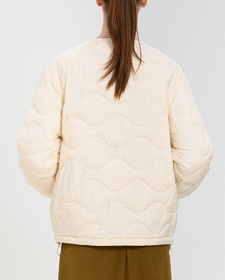 Collarless Onion Quilted Puffer Jacket - White - 2