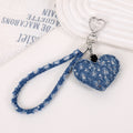 Distressed Denim Heart Wristlet Keychain - Deep-Blue