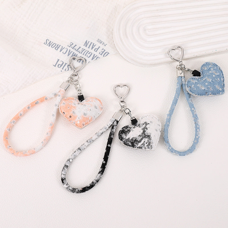 Distressed Denim Heart Wristlet Keychain