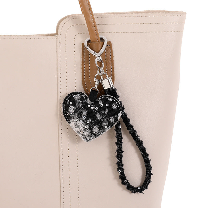 Distressed Denim Heart Wristlet Keychain - view 1
