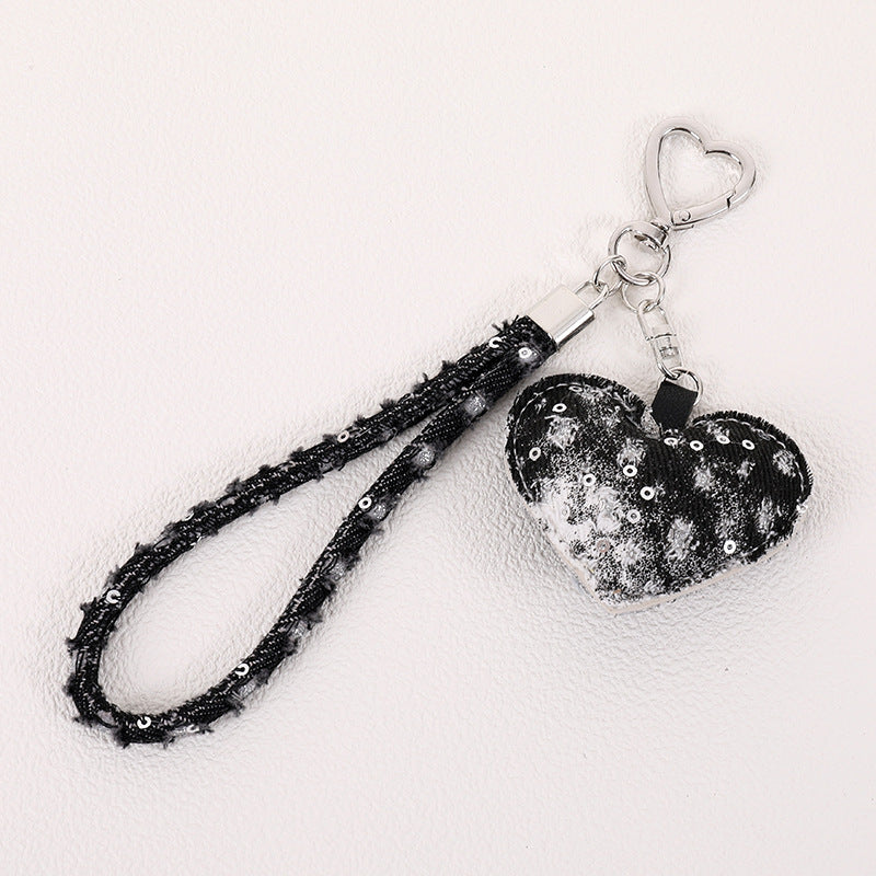 Distressed Denim Heart Wristlet Keychain - view 2