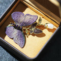 Ombre Butterfly Pearl Drop Brooch - Purple