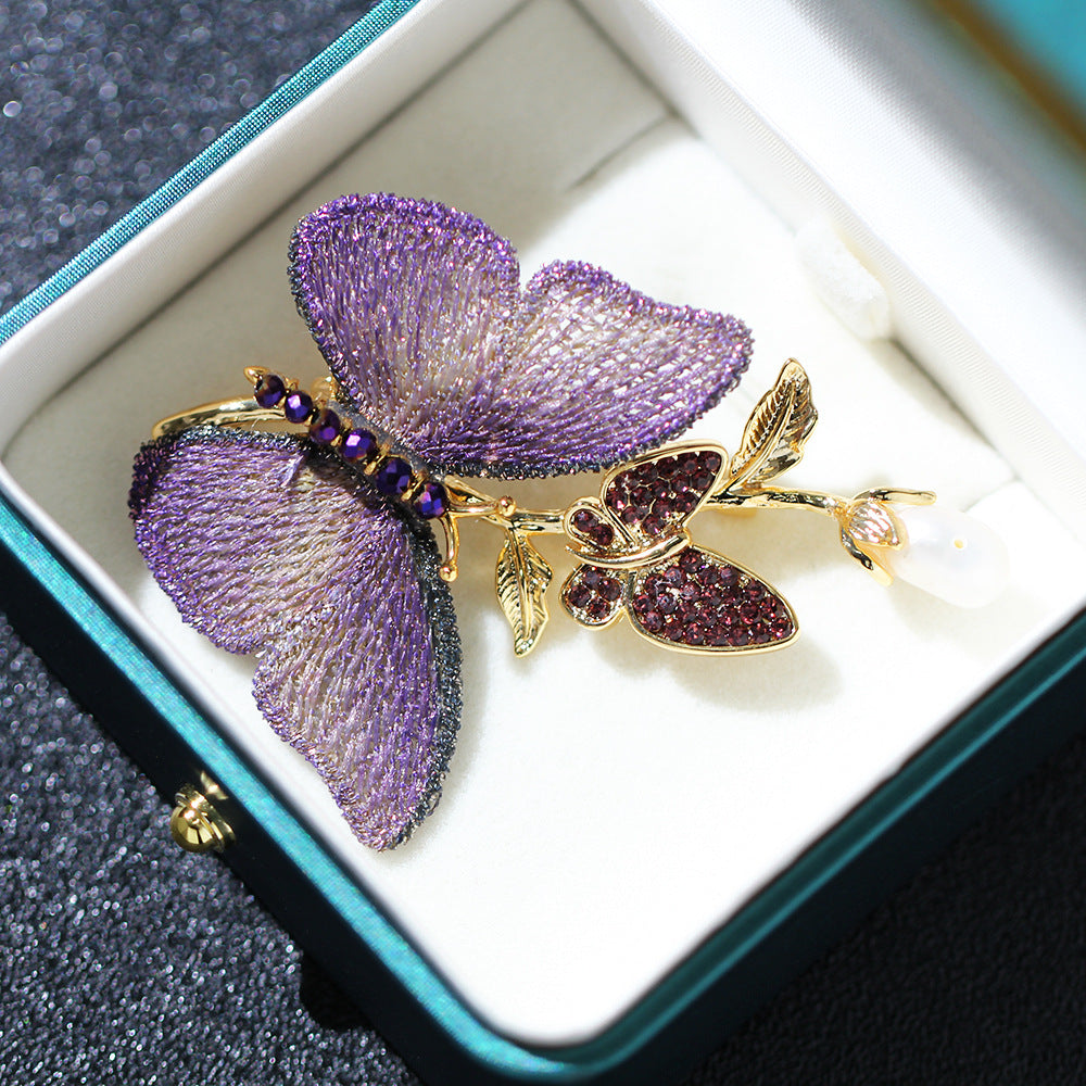 Ombre Butterfly Pearl Drop Brooch - Purple - 1