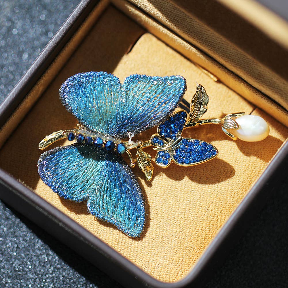 Ombre Butterfly Pearl Drop Brooch