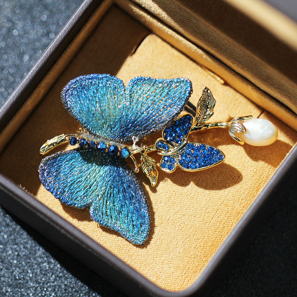 Ombre Butterfly Pearl Drop Brooch - view 1